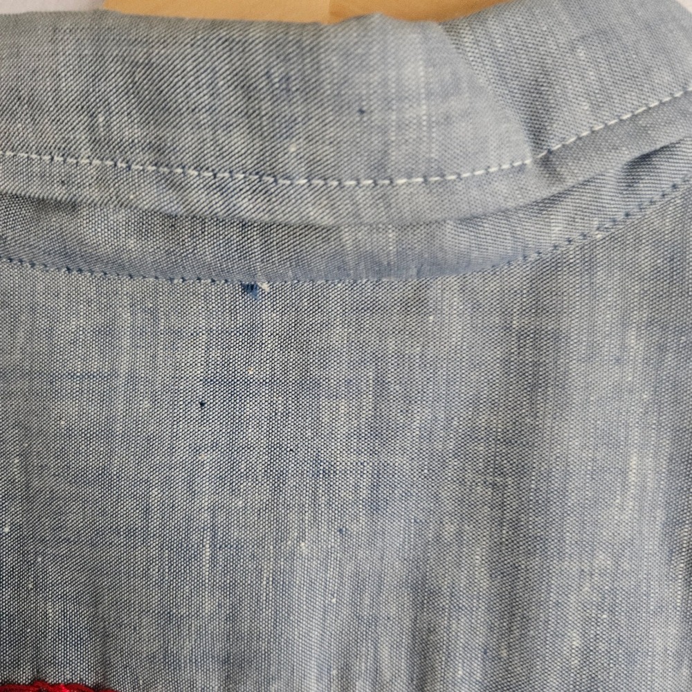 Vtg JCPenney Big Mac Blue Embroidered Chambray Work Shirt L Hippie Folk Art Boho - Picture 14 of 15